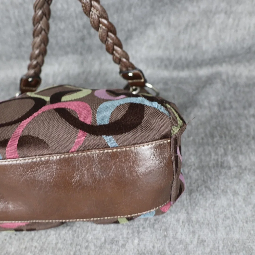 Rosetti Shoulder Bag Womens Small Brown Canvas Faux Leather Braided Strap